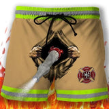 USA Size Men Funny Beach Shorts Summer Printing Cosplay Breathable Quick Dry Trunks Swim Firefighter Workout Motion Shorts