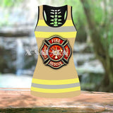 Strong Firefighter Hero Two Piece Yoga Set Women 3D Print Vest Hollow Out Tank Top High Waist Legging Summer Casual Sport1