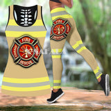Strong Firefighter Hero Two Piece Yoga Set Women 3D Print Vest Hollow Out Tank Top High Waist Legging Summer Casual Sport1