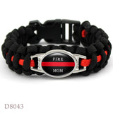 Firefighters Fireman Mom Sister Wife Dad Survival Paracord Charm Bracelets 25*18mm Glass Dome Cabochon Jewelry Men Women Gift